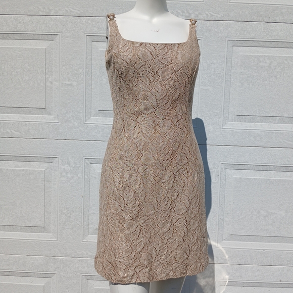 Vintage Gold Dress Pearls womens size 11 / 12 Metallic Rhinestone Crystal Straps - Picture 1 of 9